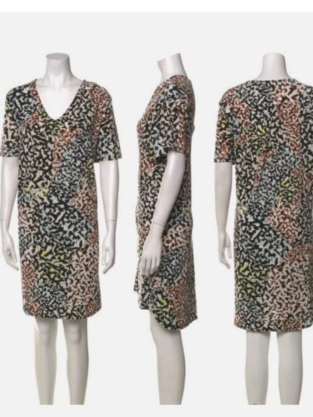Christian Siriano - Multicolored Animal Print Short-sleeve V-neck Shift Dress - Picture 4 of 8